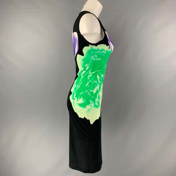 JONATHAN SAUNDERS Black, Purple & Green Viscose and Elastane Floral Dress - Picture 2 of 6